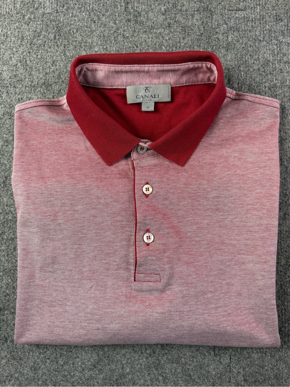 Canali Mens 100% Cotton Made In Italy Short Sleeve Polo Shirt Size 56 Burgundy